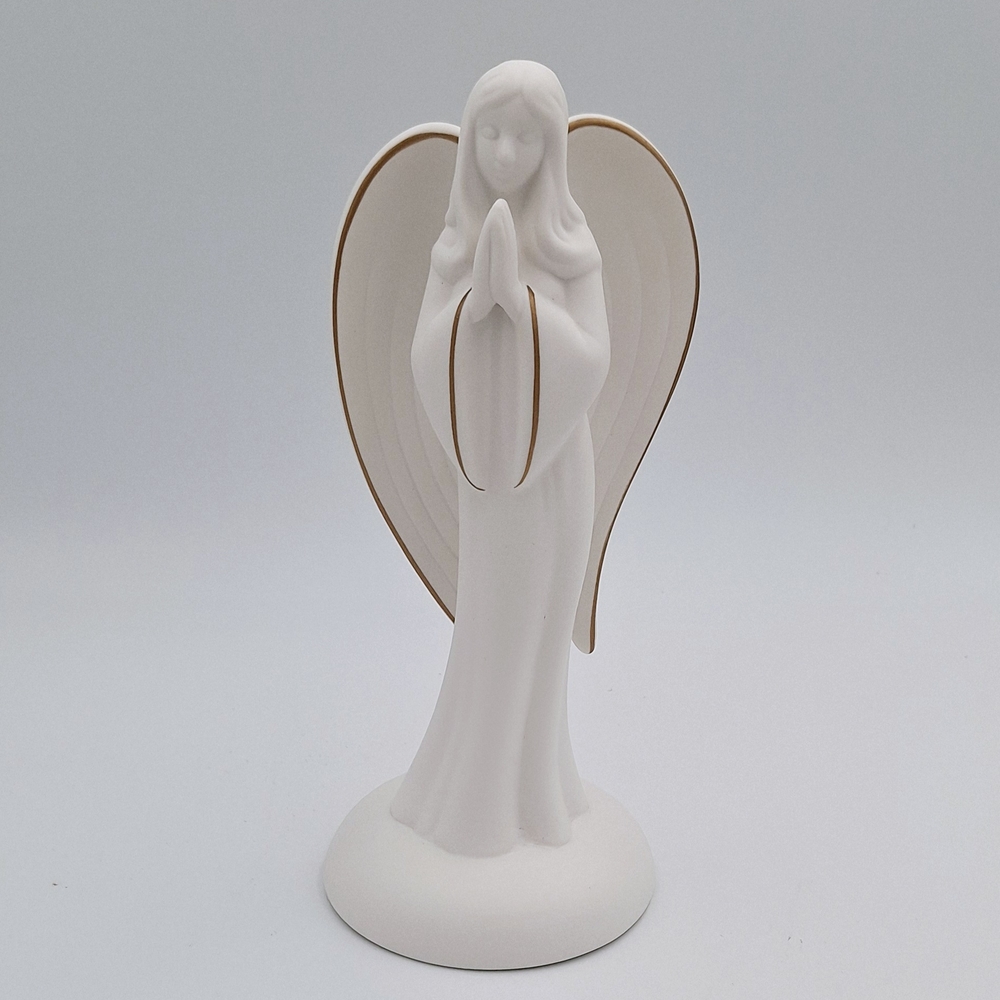 Vintage Teleflora Praying Angel Figurine White w/Gold Accents 9" Tall